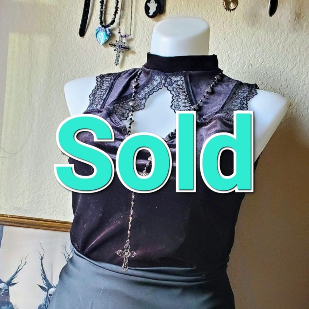 Gothic Black Velvet And Lace Top